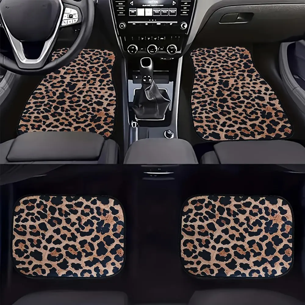 4pcs Leopard Print Car Foot Mats, Creative Patterned Floor Mats for Cars, Universal Fit Interior Anti-Dust Pedal Pads, Car Mat Set, Car Accessories