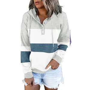 Magritta Womens 2025 Hooded Button Collar Drawstring Hoodies Pullover Sweatshirts Casual Long Sleeve Tops Shirts