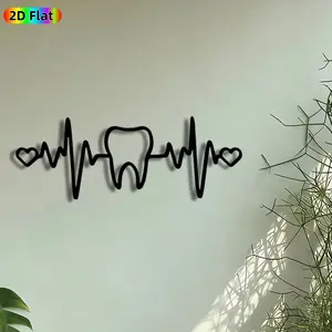 1pc Dental Heartbeat Metal Wall Art, Tooth & EKG Statue Mural, Artistic Metalwork, Intricate Craftsmanship, Perfect for Doctors Day, Housewarming Decor, Perfect for Dental Clinic Office Waiting Room Decor, Ideal Gift for Dental Professionals.