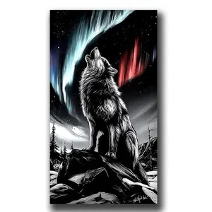 Aurora Wolf Large Size Diamond Painting Kits for Adults, DIY 5D Full Drill Diamond Art, Beginner-Friendly Gem Art Crafts, Wall Decor