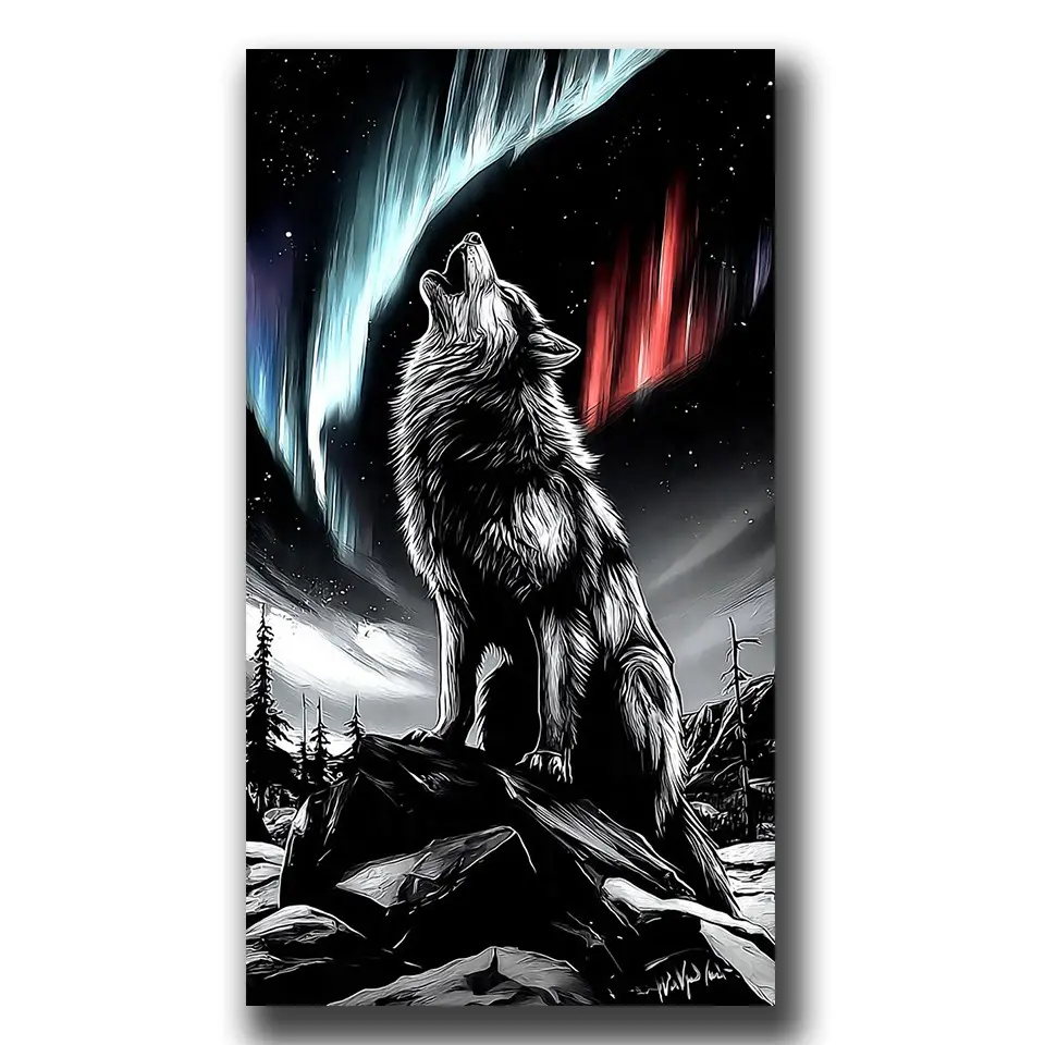 Aurora Wolf Large Size Diamond Painting Kits for Adults, DIY 5D Full Drill Diamond Art, Beginner-Friendly Gem Art Crafts, Wall Decor, Handmade Gifts