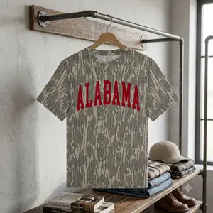 Alabama Camo Graphic T Shirt Red Letter State Pride Tee Country Game Day Outdoor Casual Short Sleeve Camouflage Shirt