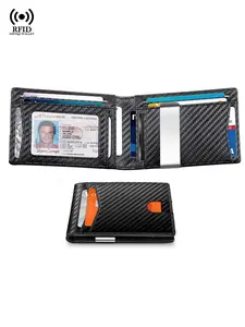 Carbon Fiber Wallet Men Rfid Protection Slim Thin Credit Card Holder Man Wallets Minimalist Male Small Short Purse Black Bi-fold  Wallets with Money Clip & ID Window, Gift for Boyfriend & Valentine's Day