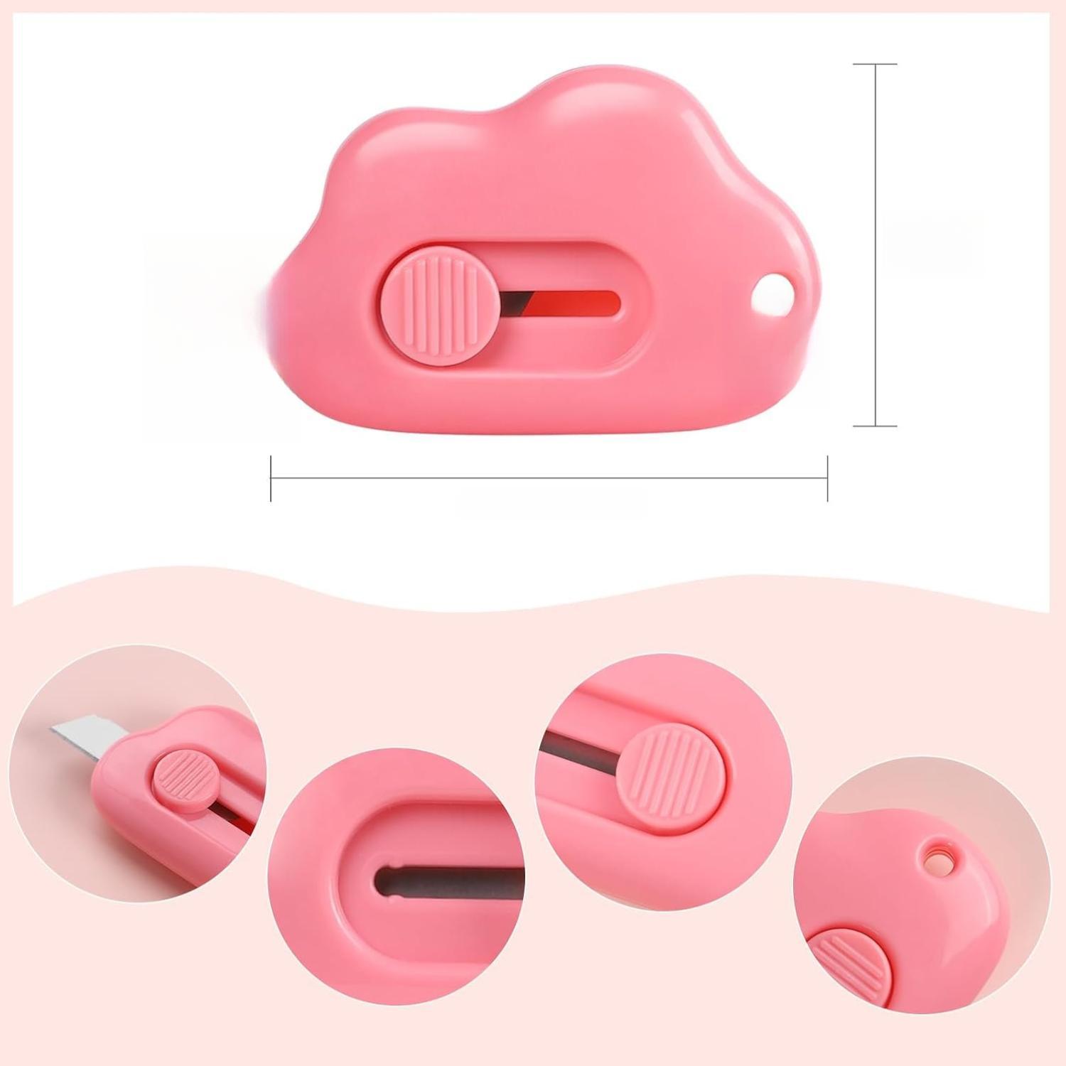 [New Deal] 6Pcs Cloud Box Cutter Retractable, Mini Utility Knife Letter Opener Envelope Slitter, Small Package Opener Paper Cutters with Keychain Hole for Office Home School Stationery DIY Crafts Rainbow Color