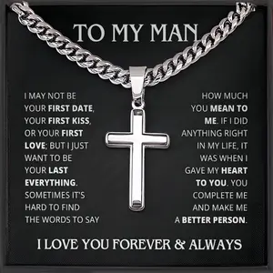 1pc "to My Son" Stainless Steel Cross Pendant Necklace, Birthday Gift, Valentine's Day Gift, Christmas Gift, with Card and Gift Box Packaging, the Perfect Gift for Loved Ones Personalized
