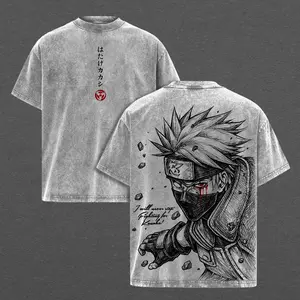 Kakashi Hatake T-Shirt Washed – Naruto Anime Manga Copy Ninja Graphic Double Printed Tee, Menswear Heavy Cotton Unisex Oversize Streetwear Vintage Edition