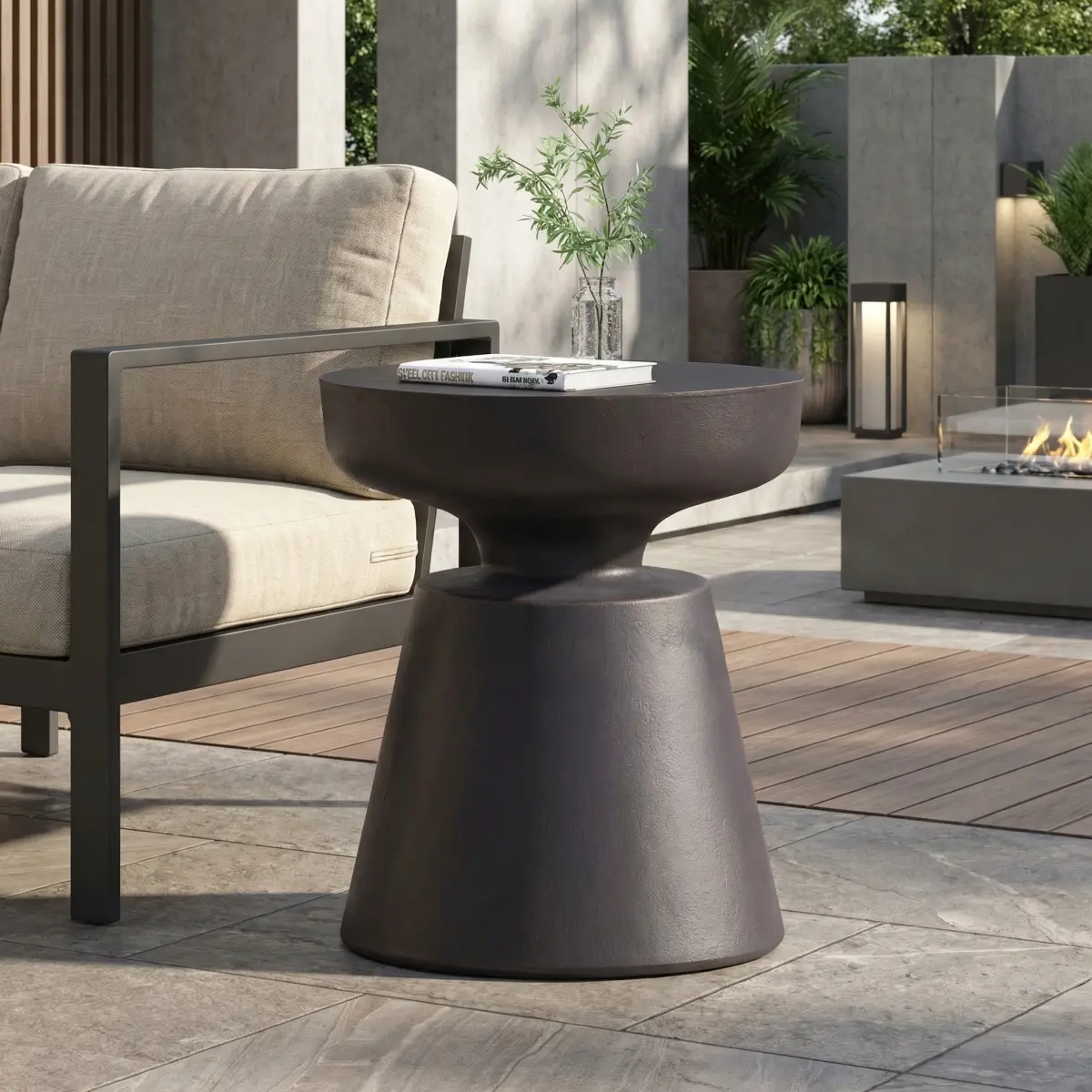 Portable Outdoor Lightweight Concrete Side Table - Copper End Table for Outdoor Spaces, Tables Portable Outdoor Side