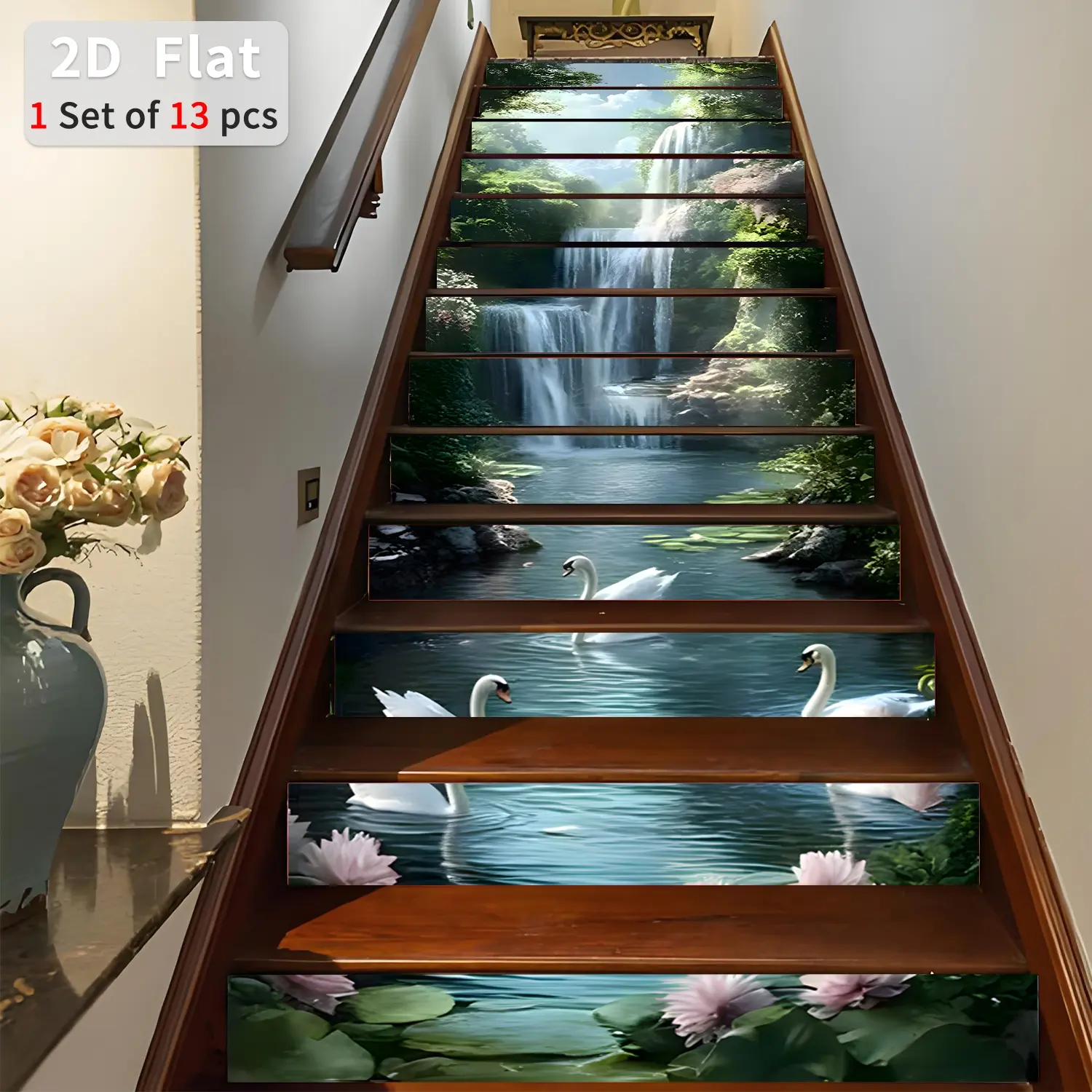 Geometric Pattern Stair Sticker, 13pcs/set Waterproof Self Adhesive Stair Sticker, Removable Wall Sticker for Home Decor