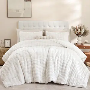 Queen Comforter Set White Queen Size Bed Set Faux Fur Shaggy Furry Winter Bedding Soft Plush and Warm All Season 1 Comforter with 2 Pillow (Queen, White)