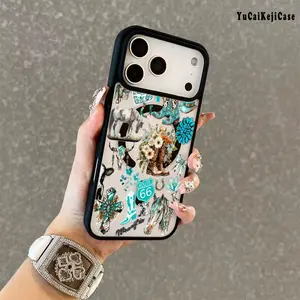 MagSafe Case for iPhone 17 Pro Max 16 Plus 15 14 13 12 11 Air E Cowboy Cactus Caper Pattern Acrylic Back TPU Edges Shockproof Ultra Thin Mobile Phone Cover Gift for Boy