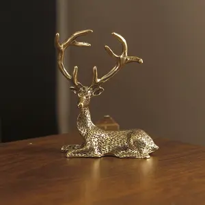 New Brass Reindeer Desktop Ornament, Animal Replica Metal Statue, Creative Craft Gift, Elegant Home Decor Piece