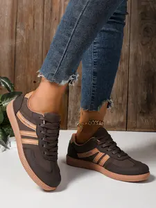 Women's Spring Autumn New Low-Top Round Toe Lace-Up Soft Sole Anti-Slip Skate Shoes, Casual Walking Sneakers, Lightweight Comfort Casual Sports Shoes