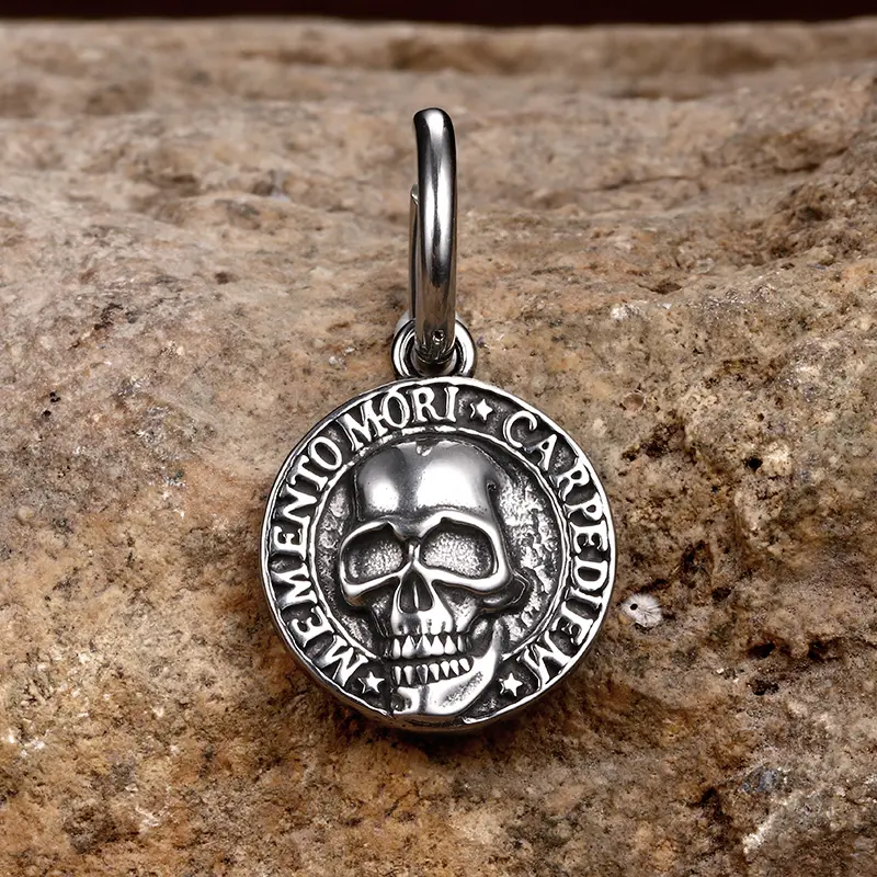 GTHIC Carpe Diem Skull Stainless Steel Earrings for Men Women Daily Wear Statement Jewelry