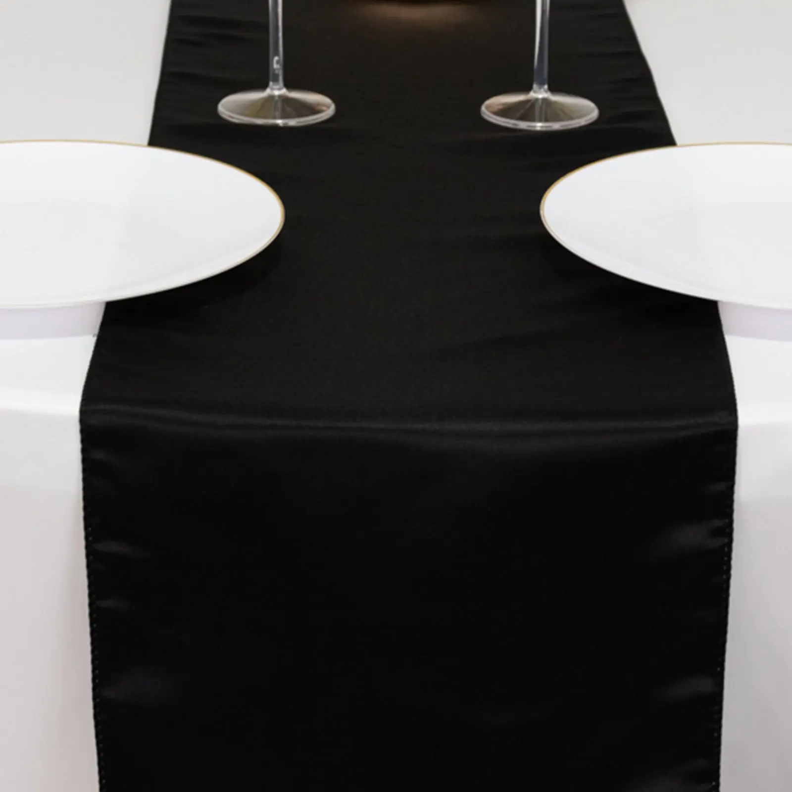 Lamour Satin Rectangle Table Runner, 12"x108" Black - Soft Smooth-Luster Household Textile, Machine-Washable, Low-Heat Tumble Dry for Wedding Event, Party Decor
