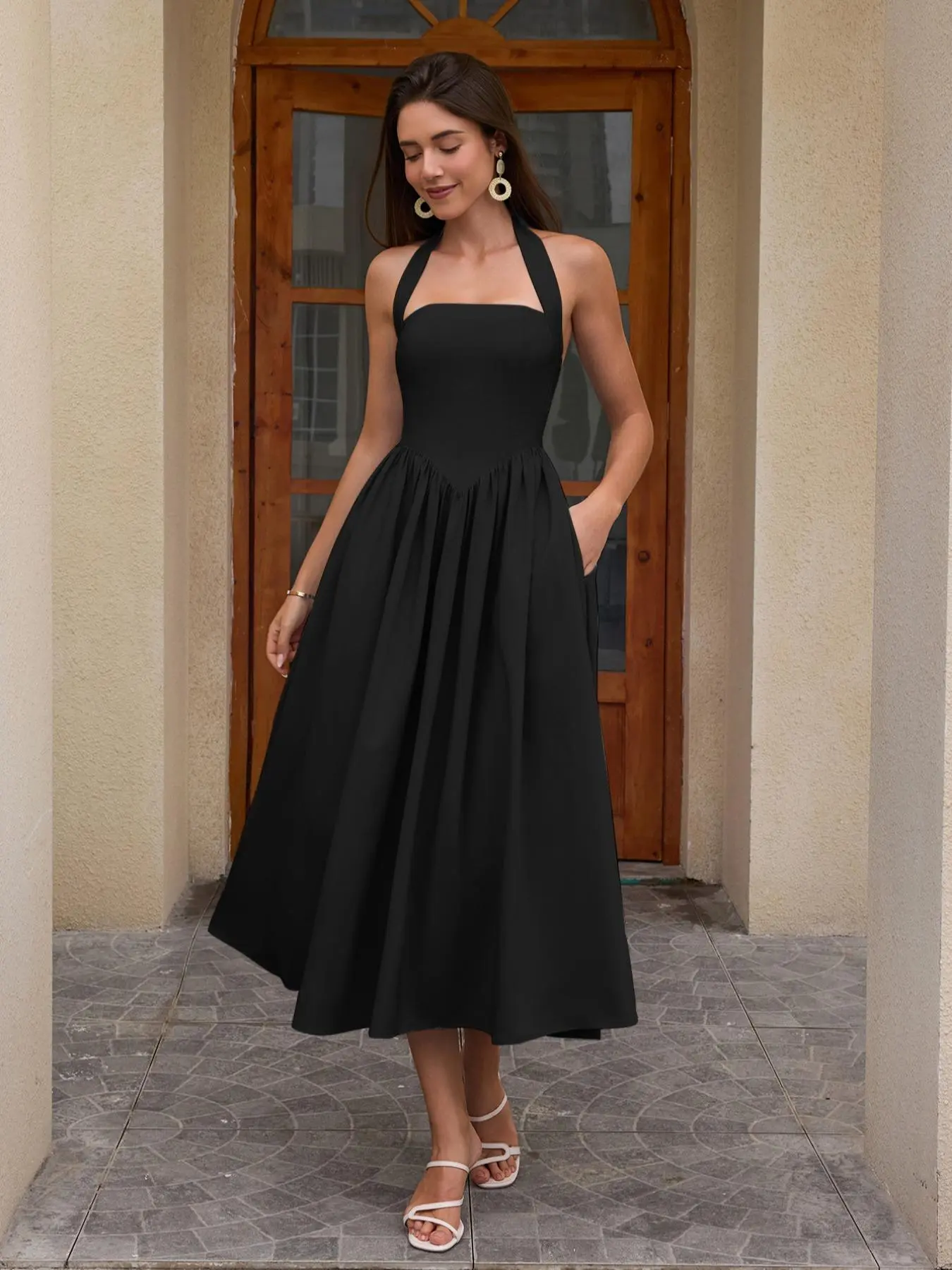 Women's Elegant Minimalist A-Line Sleeveless Dress with Pockets, Lady Slim-Fitting Casual Chic Fitted Long Gown, Plain Design for Daily Wear, Stylish Backless Neckline, Everyday Womenswear - TikTok Shop Women's Elegant Minimalist A-Line Sleeveless Dress with Pockets, Lady Slim-Fitting Casual Chic Fitted Long Gown, Plain Design for Daily Wear, Stylish Backless Neckline, Everyday Womenswear - TikTok Shop
