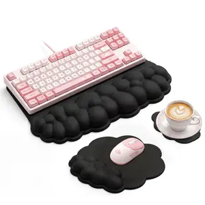 3-in-1 Ergonomic Cloud Wrist Rest Set for Keyboard and Mouse – Memory Foam Support – Non-Slip PU Leather – Pain Relief for Office, Gaming, Typing, Black