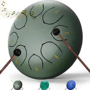 Rain Drum for Outside Garden, 6 Inches 8 Notes Steel Tongue Chakra Drums,  Meditation Rain Chime, Musical Instruments for Adult  with Bag, Music Book, Drum Mallets (Green)