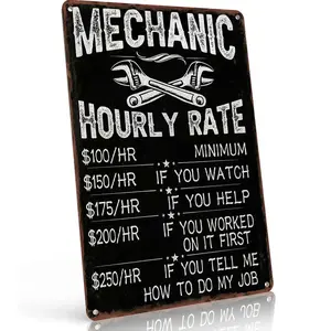 Funny Mechanic Metal Sign "MECHANIC HOURLY RATE" Humorous Retro Wall Art & Home Decoration, Wall Decor & Bedroom Decor for Garage, 8×12 Inch Aluminum, Vintage Rustic Style, Ideal Gift for Mechanics & Auto Enthusiasts
