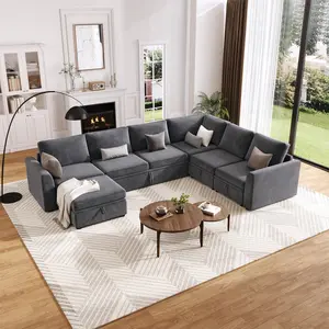 Garvee Modular Sectional Sleeper Sofa  with Storage, L Shaped 6 Seat Couch Sof ,Sectional Couches for Living Room,GRAY