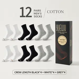 6 Pairs Men's Pure Cotton Crew Socks Pack, Breathable Athletic Sports Running Socks, Comfortable Ribbed Casual Soft Daily Work Socks, Moisture Wicking Multi Color Gift Box Set (2 Black, 2 White, 2 Grey)