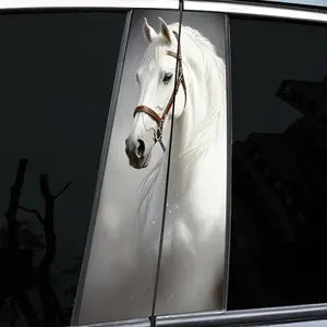 2Pcs Super Beautiful Charming White Horse Pattern Car B Pillar Sticker - Soft Light, Lightning - Durable PVC Sticker, Car Pillar Sticker, For Vehicle Windows, Walls and Glass - Modern Car Lovers Decoration, Art Personalization, Car Truck Decal