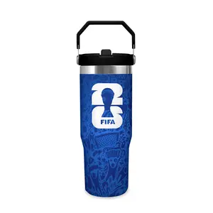 FIFA World Cup 2026 Blue Tumbler with Handle 30oz - Twist On Lid and Flip Up Straw Stainless Steel Insulated Travel Cup Water Bottle for Travel Car Sports Birthday Anniversary Gift Portable