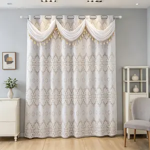 French Vintage Sheer Curtain, Top Drape Design, Ring Suspension, Suitable for Living Room, Bedroom, Balcony, Floor-To-Ceiling Windows, Home Decor