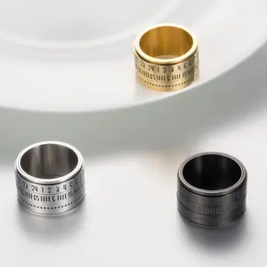 Men's Stainless Steel 3-Ring Rotating Ring - Retro Creative Arabic Numeral, Geometric Design Christmas Costume Jewelry Fashion Accessory