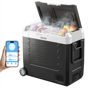 【DealsForYouDays】VEVOR Car Refrigerator, DC 12/24V AC100-240V Compressor Electric Cooler,  -4°F to 68°F Truck Refrigerator with APP Control, Wheels & Dual Zone, 58 QT Cars Cooler for RVs, Boats, Camping, Fishing
