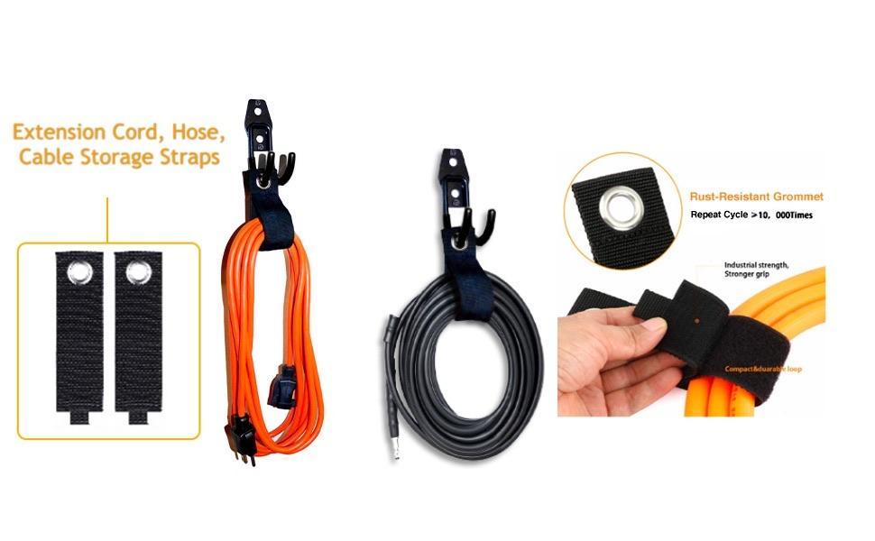 Garage Hooks, 4 Pack Wall Mount Storage Hanger with 2 Extension Cord Holder Organizer, Heavy-Duty 7.5 inch Long Hooks for Ladder, Ski, Sports, Utility, Garden Tool, Hose Storage Rack Organizer
