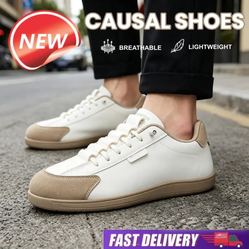 Men's Lace-Up Casual Trainers, Comfortable Flat-Bottom Walking Shoes with a Roomy Round Wide-Toe Design, Laces Casual Trainers