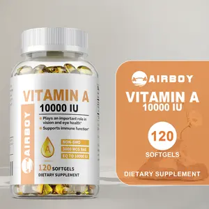 Airboy Vitamin A Softgels, non-GMO, 120 capsules, easy to swallow, supports eye and immune health.