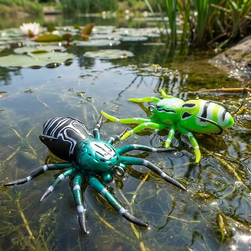 High Realistic Soft Silicone Spider Lure 7cm 6.4g Freshwater Saltwater Fishing Bait for Perch Bass Zander, Treble Hook Anti-Drop Design, 6 Colors Waterproof Durable Lure Kit