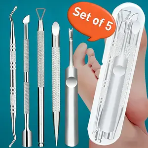 5 counts Professional-Grade Stainless Steel Nail & Foot Care Kit with Portable Travel Case - Manicure & Pedicure, Cuticle Remover, Nail Corrector Tools, Foot Rasp, Foot Callus Remover for Women & Men, Gel Polish Removal, Ideal Gift