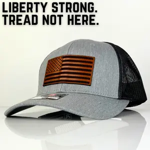 American Flag Hat Richardson 6 panel Trucker Hat  Custom Leather Patch
