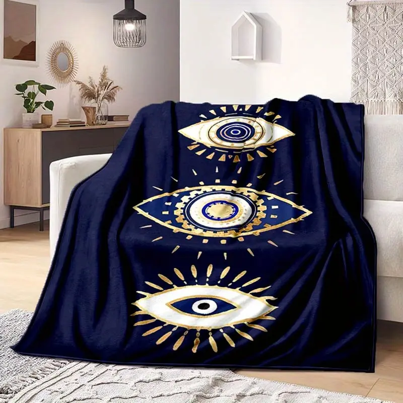 Large Soft Polyester Flannel Blanket - Evil Eyes Geometric Black Art Graphic Pattern, Evil Eyes Theme Adds Edgy Charm, Soft Polyester Flannel Feels Plush, Machine Washable, 70.87in Longest Side (2.16 sq m), Home Item for Sofa, Bed