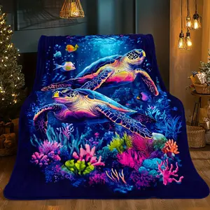 Sea turtles Used for Sofa, Bedroom, Living Room, Bed, Couch, Chair Soft and Warm Blanket-Lightweight Flannel, Adult Gifts for Family or Friends, Camp, Travel Flannel Fabric Printing Blankets.