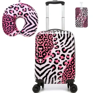 3Pcs Girls Sweet Donut Luggage Set, Kids Hardshell Carry-On Spinner Suitcase with Neck Pillow and Tag, Cute Ice Cream Travel Gear for Teens portable