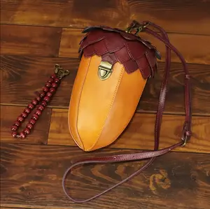 FEI STUDIO Genuine Leather Purse，Adorable Pinecone Inspired Crossbody Bag - Unique Nature-Themed Fashion Accessory, Cute Small Shoulder Purse for Women & Girls, Perfect Gift for Her, Christmas, Birthday.