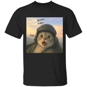 Funny Animal Vintage Cat T-Shirt, Soldier Cat Graphic Tee with Meme Cringe Humor, Unisex Streetwear T-Shirt for Men and Women, Casual Summer Comfort T-Shirt