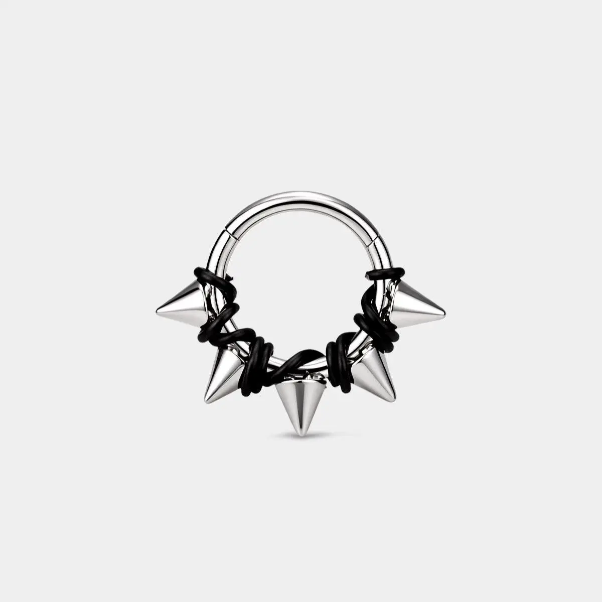 OUFER Unisex Edgy Twining Spikes Stainless Steel Septum Ring, 16G Body Jewelry with a Segmented Hinge, Septum Piercing, Spiked Accents, Anyone Seeking A Standout Accessory, Unisex Wear, Durability And Resistance To Tarnish, Hinged Septum Ring, Piercings J