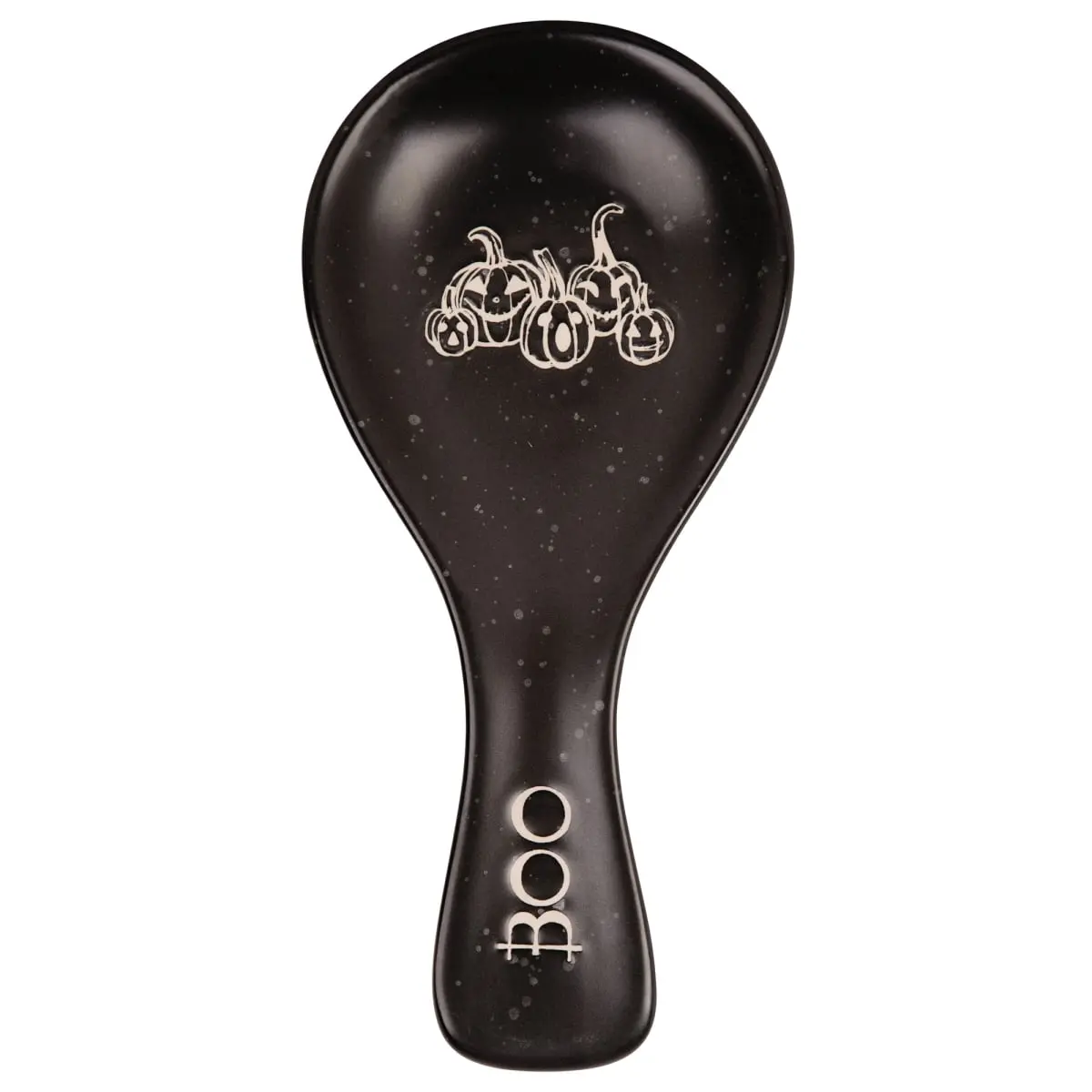 Home Essentials & Beyond 96836 11 in. Black Ceramic Pumpkin Boo Cutlery & Tableware Spoon Rest, Unisex Kitchenware Accessory