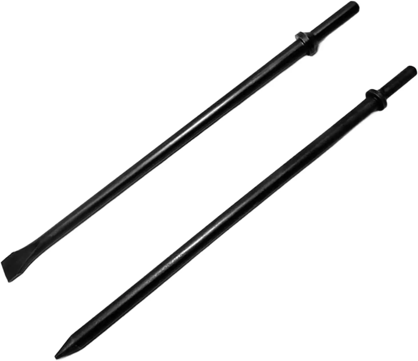 Cr-Mo Steel Pneumatic Cold Chisel Set - 3/4" Width, 14" Long Air Hammer with 2 Pieces (Flat & Point) Chisels, Round Collar for Concrete, Tile Chipping Punch Bits (Home Supplies), Two Pieces