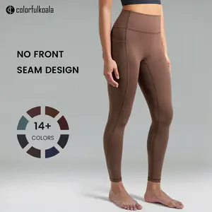 Colorfulkoala Dreamlux No Front Seam Leggings with Side Pockets for Women, High-Waisted Soft Yoga Pants,Buttery Soft Yoga Pants
