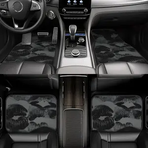 4-Piece pack of black and white lip print design premium car floor mats - universal easy-to-clean car interior accessories