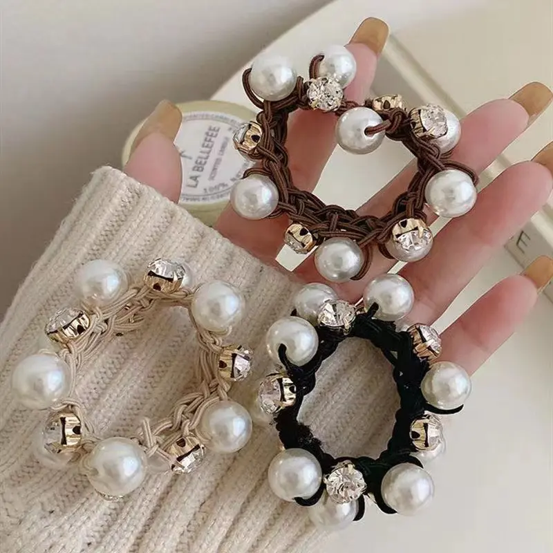 Elegant Pearl Hair Ties for Women, Dainty Minimalist Chic Hair Scrunchies, Soft Elastic No-Damage Ponytail Holders, Trendy Fashion Hair Accessories for Daily Work Office Wear Gift for Her