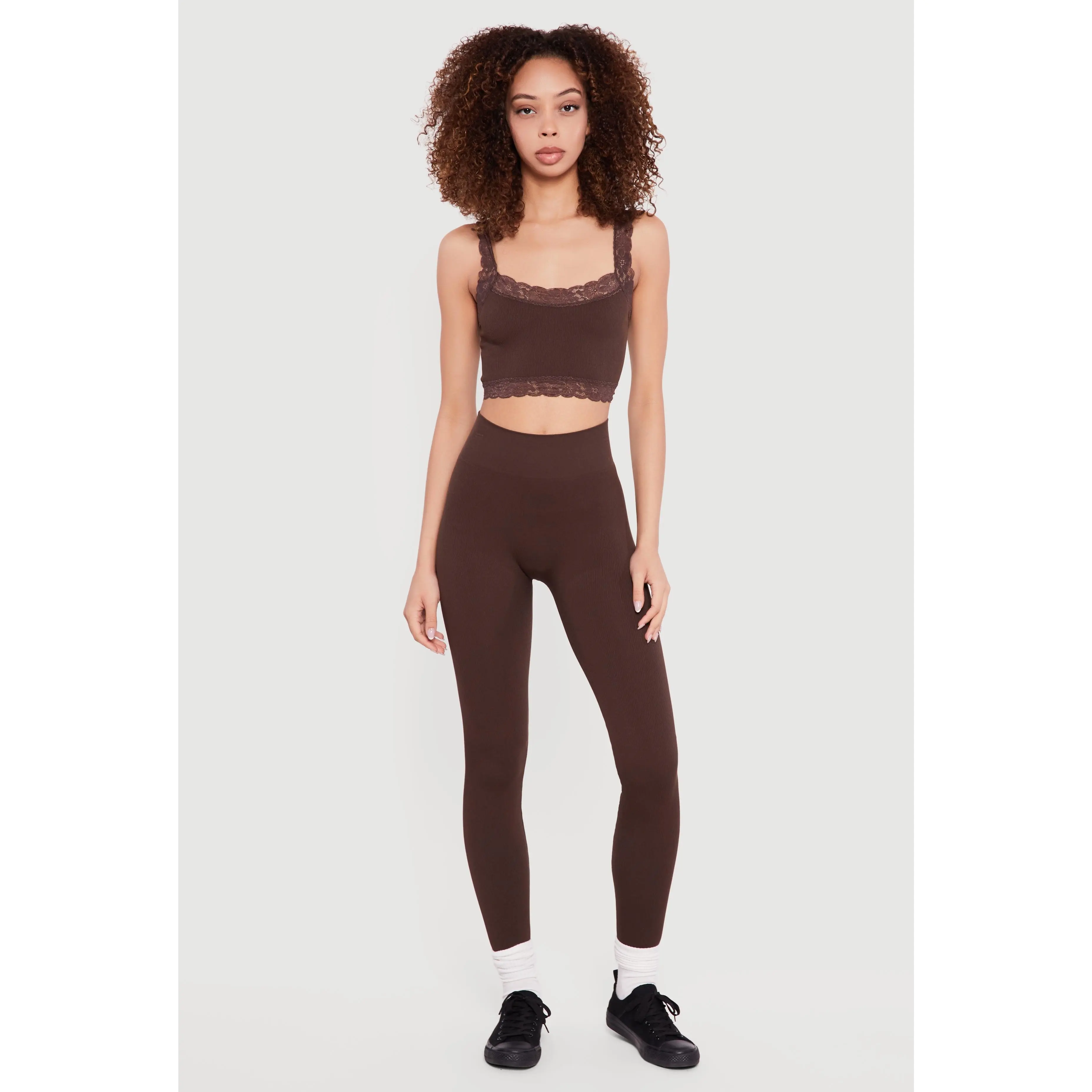 Lace Trim Cropped Cami and Leggings Set