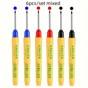 6 pieces/set of brand new high-quality 33mm black, blue, and red deep hole long head marking pens, woodworking drilling tile marking pens, Multi Purpose Pens, Permanent Drawing Markers, Multipurpose Marker Pen