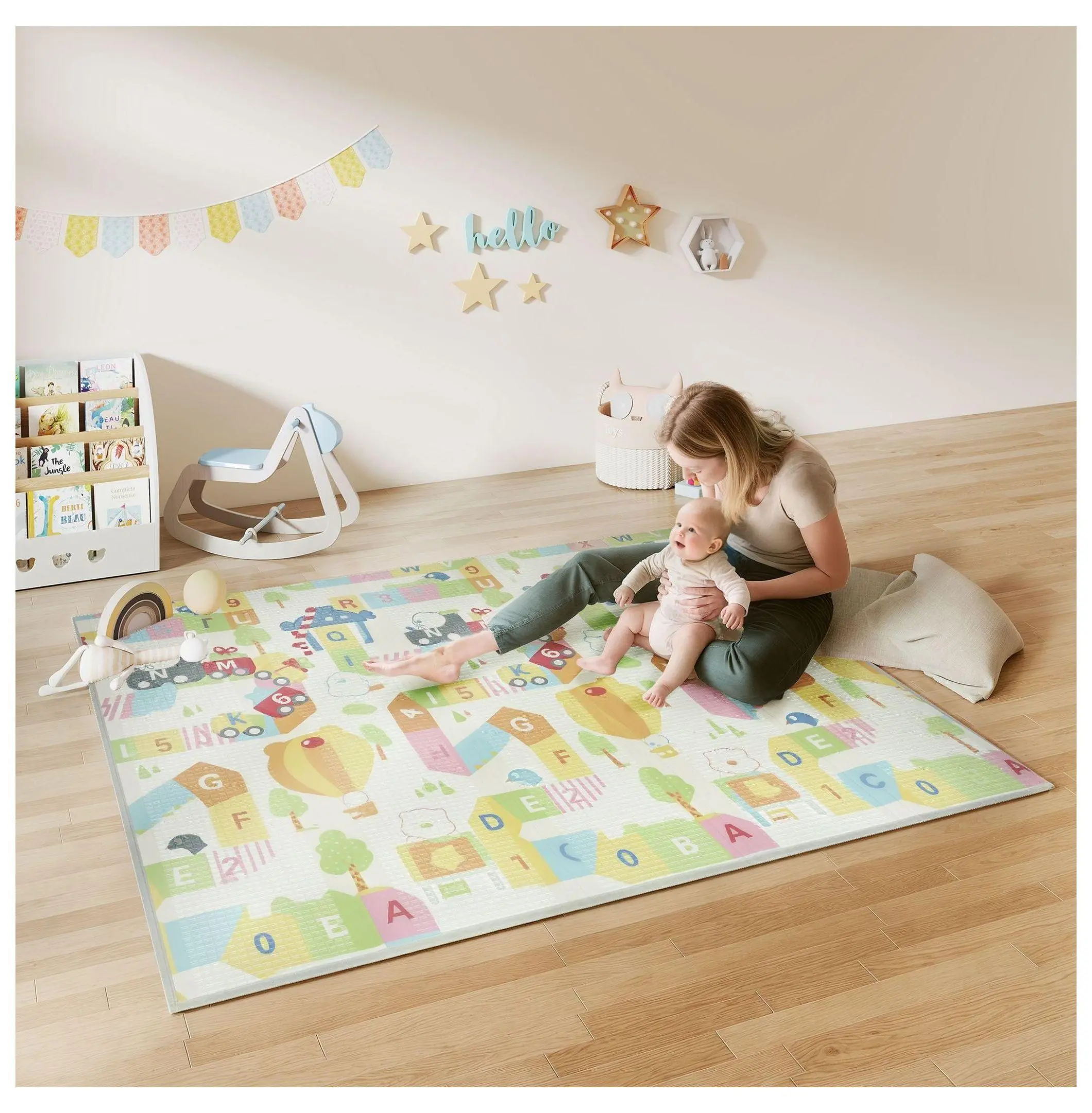 Foldable Baby Play Mat, 79x71 Inch Foam Mat for Babies, XPE Waterproof Crawl Mat with Alphabet & Cloud Design, Non-Slip Play Area for Tummy Time & Play Multicolor