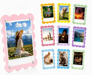 10 Pack 3.5×2.4in Acrylic Magnetic Picture Frames Colorful Scalloped Magnetic Picture Frames for Refrigerator Double-Sided Photo Holders Suit Polaroid for Locker Photo Board Display